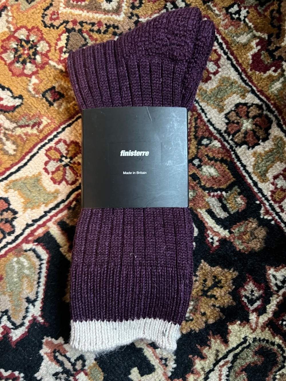 Finisterre Bosun Sock, plum/natural, size 10-12